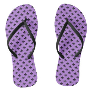Black Fleur-de-lis on Lavender Purple Jandals