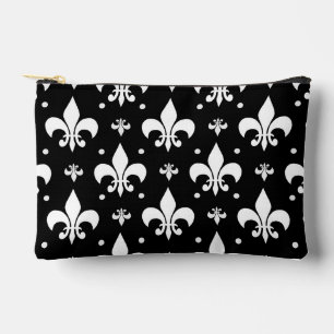 Black Fleur-de-lis Pattern Design Accessory Pouch