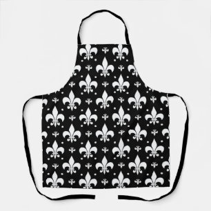 Black Fleur-de-lis Pattern Design Apron