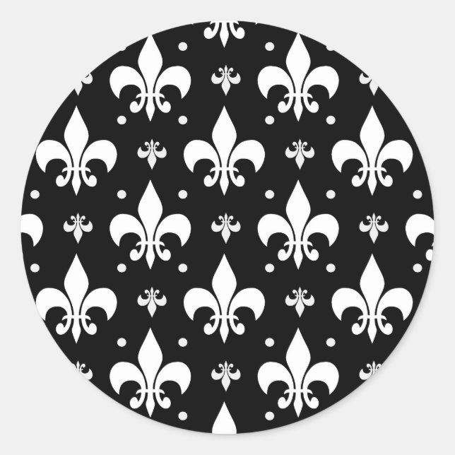 Black Fleur-de-lis Pattern Design  Classic Round Sticker (Front)