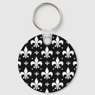 Black Fleur-de-lis Pattern Design  Key Ring