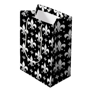 Black Fleur-de-lis Pattern Design Medium Gift Bag