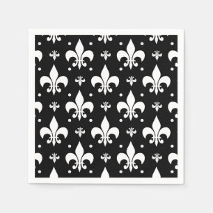 Black Fleur-de-lis Pattern Design Napkin