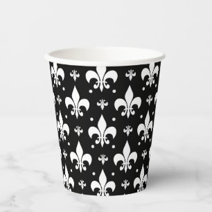 Black Fleur-de-lis Pattern Design Paper Cups