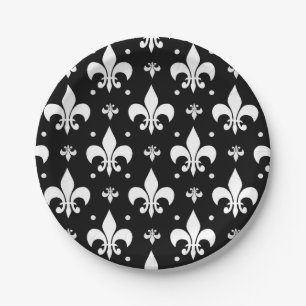 Black Fleur-de-lis Pattern Design Paper Plate