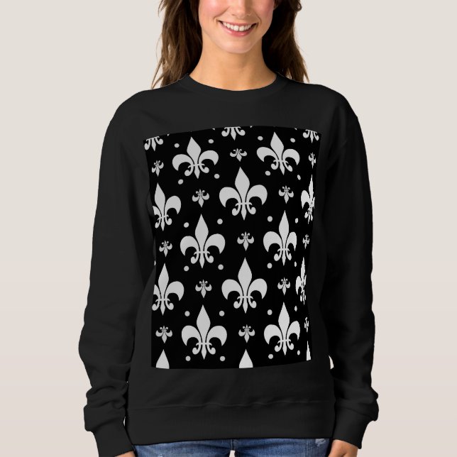 Black Fleur-de-lis Pattern Design  Sweatshirt (Front)