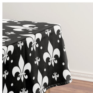 Black Fleur-de-lis Pattern Design  Tablecloth