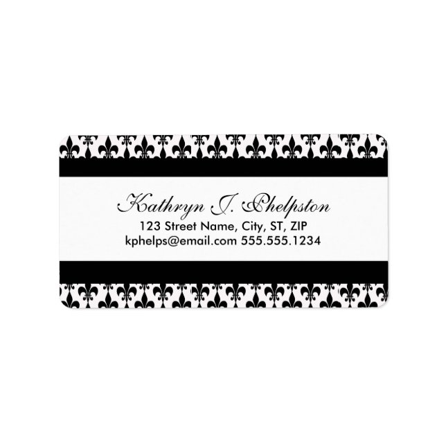 Black Fleur-de-lis Personalised Address Label (Front)
