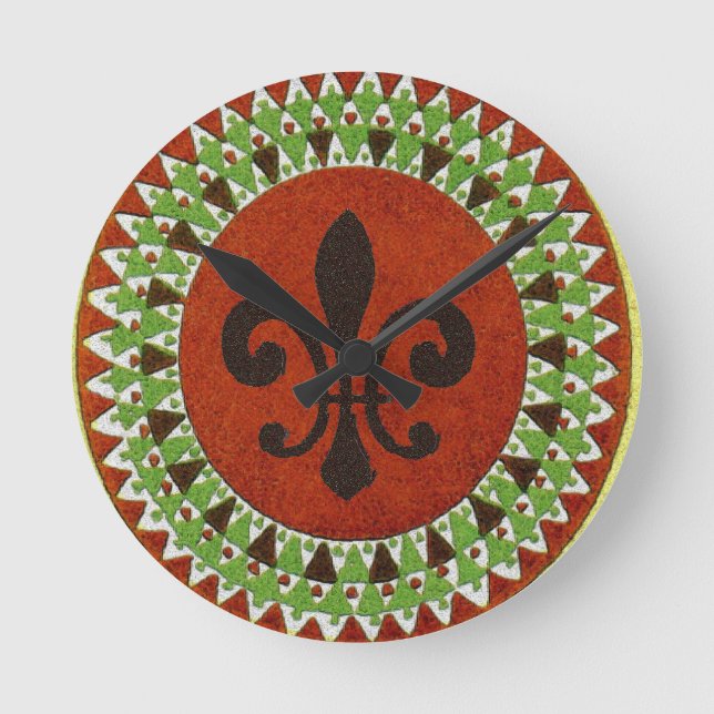 Black Fleur de Lis Round Clock (Front)