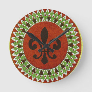 Black Fleur de Lis Round Clock