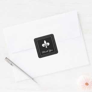Black Fleur de Lis Thank You Stickers