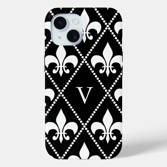 Black Fleur de Lis w/ monogram Case-Mate iPhone Case (Back)