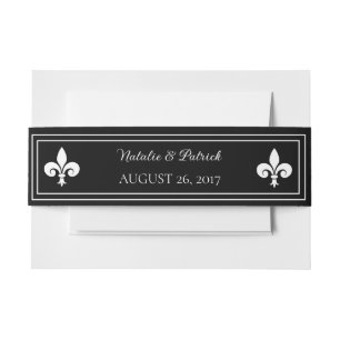 Black Fleur de Lis Wedding Invitation Belly Band