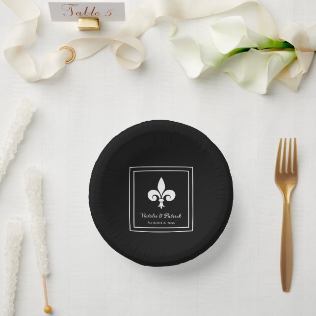 Black Fleur de Lis Wedding Paper Bowls Plate (Wedding)