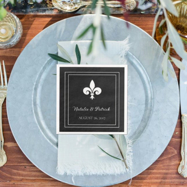 Black Fleur de Lis Wedding Paper Napkins (Black Fleur de Lis Wedding Paper Napkins)