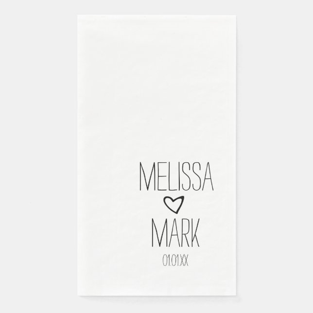 Black Floating Hearts Monogram Paper Guest Towels Napkin (Front)