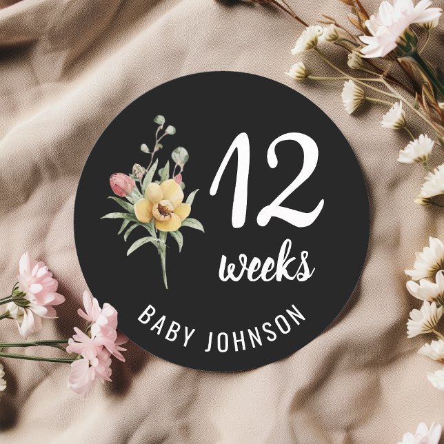 Black Floral 12-13 Weeks Pregnancy Milestone Sign (Creator Uploaded)