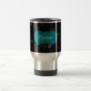 Black Floral 15 oz. Stainless steel Travel Mug Cup