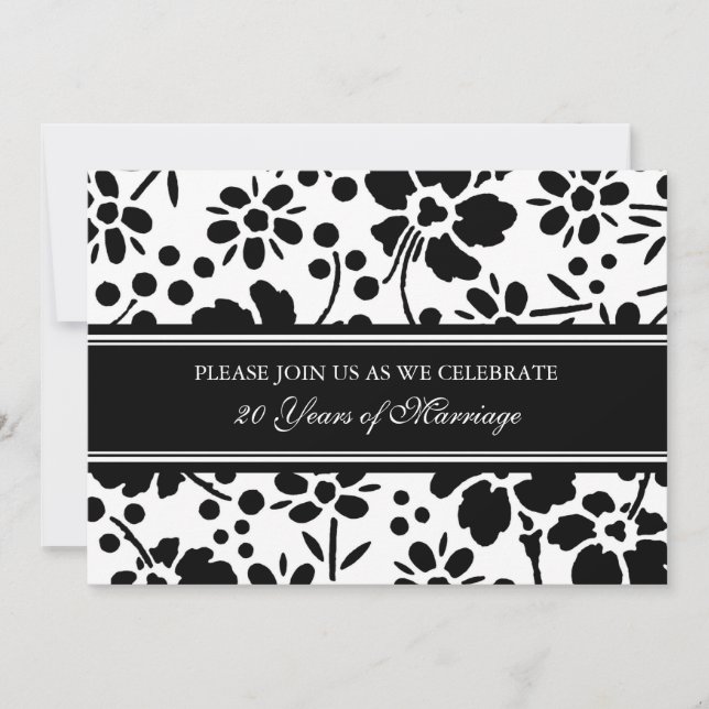 Black Floral 20th Anniversary Party Invitation (Front)