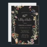 Black Floral 60th Birthday Party Invitation<br><div class="desc">Black Floral 60th Birthday Party Invitation. This stylish & elegant 60th birthday invitation features gorgeous hand-painted watercolor wildflowers arranged as a lovely wreath with an elegant hand-lettered script. Find matching items in the Black Boho Wildflower Wedding Collection.</div>