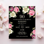 Black Floral 90th Budget Birthday Invitation<br><div class="desc">Celebrate your special day in style with these beautiful black floral birthday invitations! The elegant design features delicate flowers in pink, cream, and purple shades, making it the perfect choice for a sophisticated and timeless celebration. These invitations are printed on paper making them an affordable option for those on a...</div>