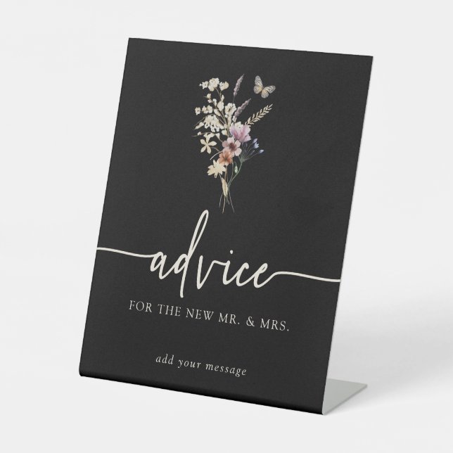 Black Floral Advice Wedding Sign (Front)