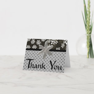 Black Floral and Polka Dot Thank you Card