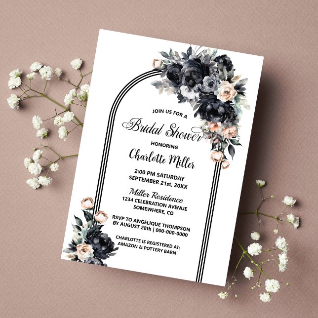 Black Floral Arch Bridal Shower Invitation (Creator Uploaded)