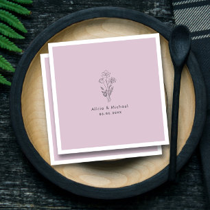 Black Floral Art Line Bouquet Lilac Wedding Napkin
