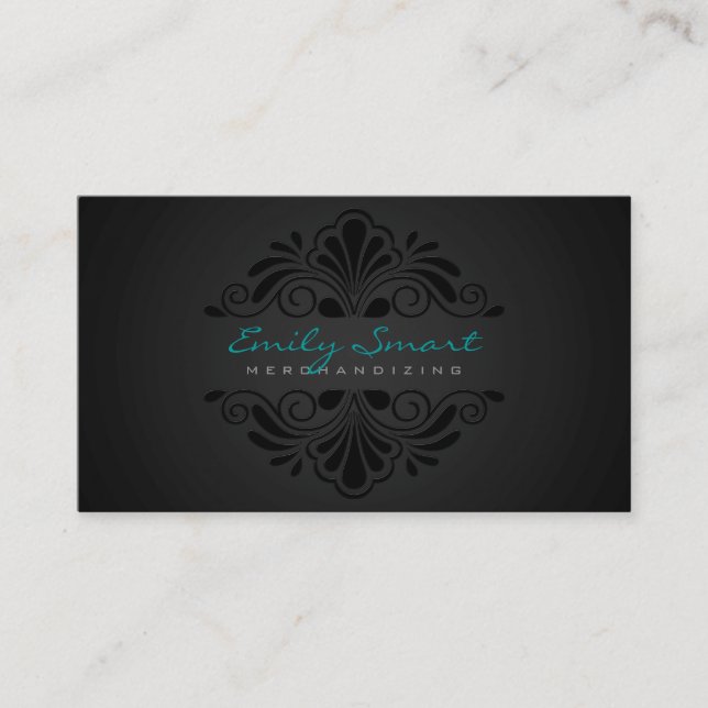 Black Floral Black Gradient Background Business Card (Front)