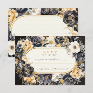 Black Floral Boarder Wedding Response Card