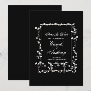 Black Floral Border Wedding Invitation