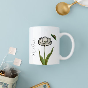 Black Floral Botanical Minimal Floral Two-Tone Coffee Mug