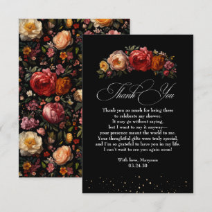 Black Floral Botanical Moody Dutch Thank You Card