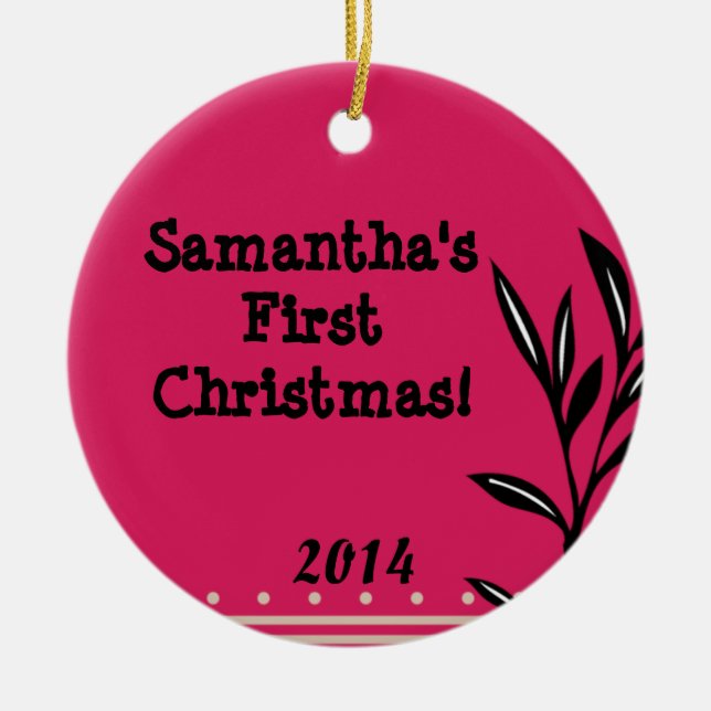 Black Floral Branch Personalised Name Ornament (Front)