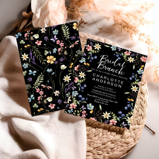 Black Floral Bridal Shower Bridal Brunch Invitation