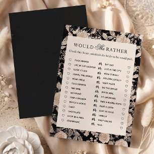 Black Floral Bridal Shower Would She Rather Game Invitation