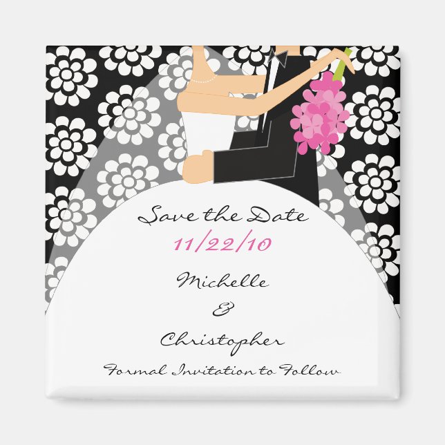 Black Floral Bride & Groom Save The Date Magnet (Front)