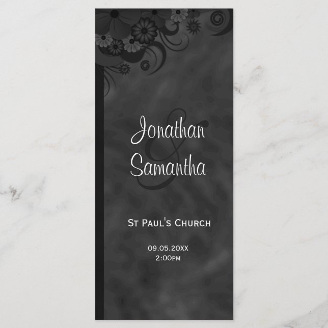 Black Floral Chalkbaord Goth Wedding Programs Programme (Front)