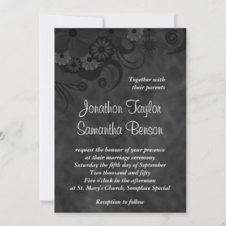 Black Floral Chalkboard 5" x 7" Wedding Invitation