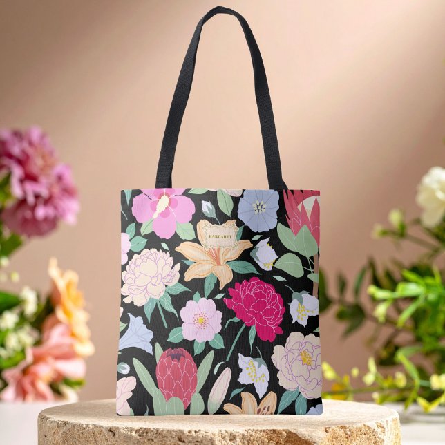 Black Floral Chic Trendy unique Tote Bag (Creator Uploaded)