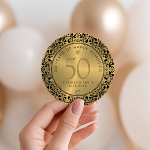 Black Floral Circle 50th Wedding Anniversary Classic Round Sticker