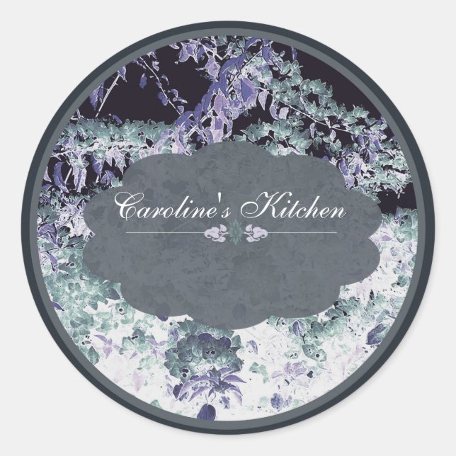 black floral classic round sticker (Front)