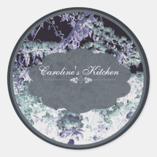 black floral classic round sticker