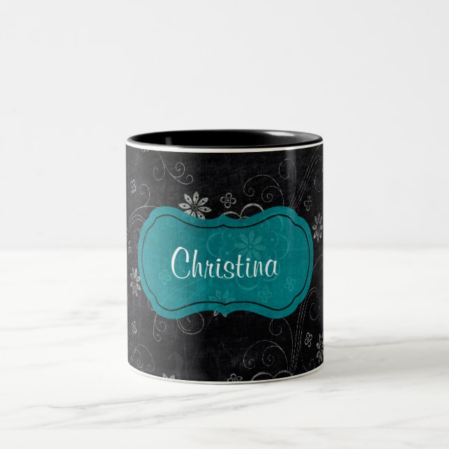Black Floral Coffee Mug Cup (Center)