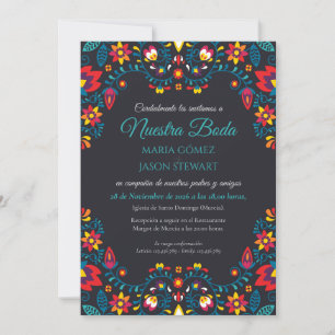 Black Floral Colourful Elegant Boda Spanish Weddin Invitation