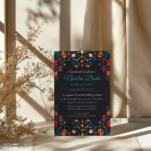 Black Floral Colourful Elegant Boda Spanish Weddin Invitation