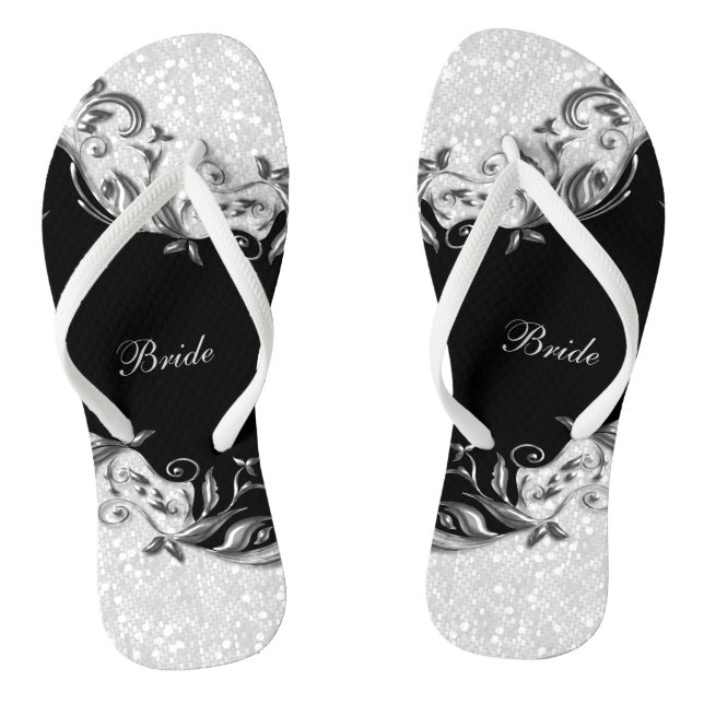 Black Floral & Confetti Glitter | Wedding Jandals (Footbed)
