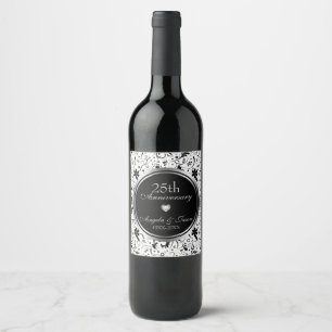 Black Floral Damask - 25th Anniversary Wine Label