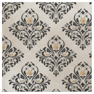 Black Floral Damask on Cream Fabric